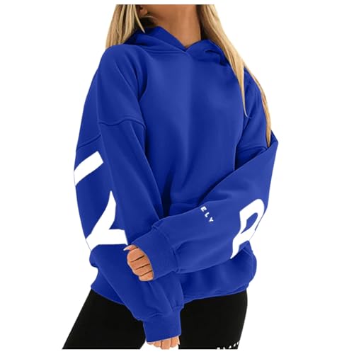 Hoodie Damen Oversize Briefe Drucken Langarm Rundhals Pulli Herbst Winter Frauen Buchstaben Druck Locker Drucken Langarm Sweatshirt Herbst Winter Warm Kapuzenpullover Y2K Pulli Lässige Oberteile von Dapei