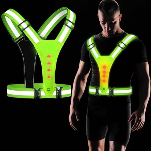 Darryy LED Warnweste, Reflektoren Kleidung, Leuchtweste Fahrrad und Lauflicht Joggen mit Reflektoren Gürtel, Geeignet für Kinder und Erwachsene, Reflektor Joggen (Grün) Darryy LED Warnweste, Reflektoren Kleidung, Leuchtweste Fahrrad und Lauflicht Joggen mit Reflektoren Gürtel, Geeignet für Kinder und Erwachsene, Reflektor Joggen (Grün) von Darryy