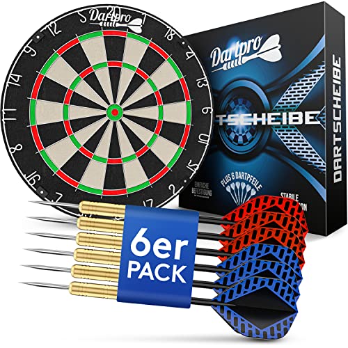 DartPro - DAS ORIGINAL - Dartscheibe mit Pfeilen - Profi Steeldartscheibe aus hochwertigstem Sisal - Dartboard inkl. Montageset - Dart Scheibe mit 6 Gratis Dartpfeilen DartPro - DAS ORIGINAL - Dartscheibe mit Pfeilen - Profi Steeldartscheibe aus hochwertigstem Sisal - Dartboard inkl. Montageset - Dart Scheibe mit 6 Gratis Dartpfeilen von DartPro
