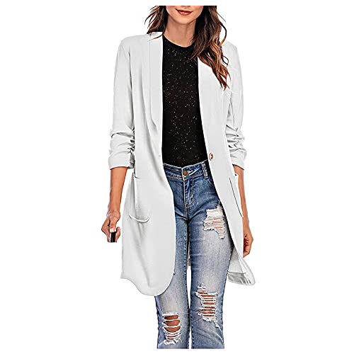 Blazermantel Damen Sommer Lange Mantel Jacke Trenchcoat Damenblazer Steppmantel Elegante Übergangsjacke Revers Coat Outwear Long Blazer Cardigan Langeblazer mit Taschen Damenblazer von Dasongff