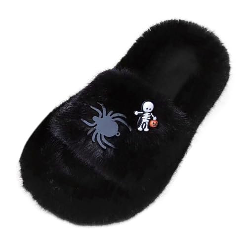 Damen Hausschuhe Geschlossen mit Fussbett, Frauen Slippers Einfarbig Unisex Flauschig Damen Halloween Herren Plüsch Pantoffeln Hauspantoffeln Winter Kuschelige Warme Schuhe Indoor Mädchen Women von Dasongff