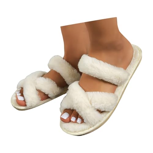 Dasongff Damen Hausschuhe Winter Warm, Frauen Flauschig Bequem Slide-Schuhe Bequeme Offene Zehe Casual rutschfeste Sohle Schlafzimmer Gemütlich Innenbereich Hauspantoffeln von Dasongff