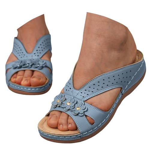 Dasongff Damen Hausschuhe mit Fussbett Sommer, Frauen Plüsch Women Herren Strandschuhe Winter Wärme Blumenmuster Pantoffeln Weiche Flache Home rutschfeste Slippers Hauspantoffeln von Dasongff