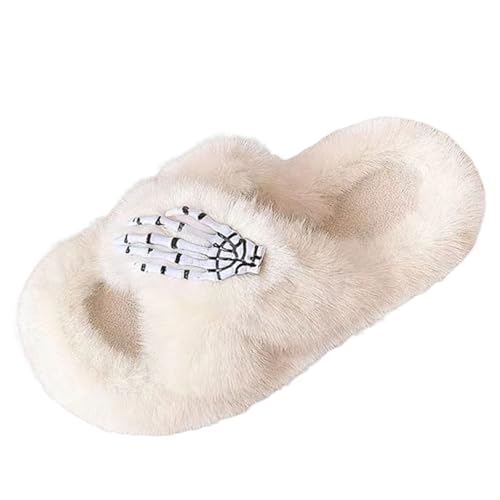 Dasongff Damen Hausschuhe rutschfest, Frauen Plüsch Einfarbig Offene Zehen Dicke Sohle Winter, Warme Pantoffeln Halloween Herren Slippers Women, rutschfeste Hauspantoffeln von Dasongff