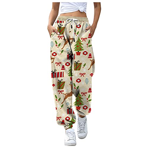 Dasongff Damen Jogginghose Weihnachten Sporthose Loose Fit Trainingshose Sweatpants Lang Yoga Hosen Hohe Taille Freizeithose Laufhosen mit Elastischer Bund Xmas Lounge Hose Christmas Trousers von Dasongff