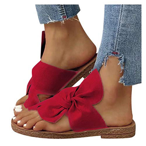 Dasongff Damen-Sandalen mit Schleife Zehentrenner Bequeme Flache Hausschuhe Sommer Flip Flops Slipper Suede Strandsandalen Sommerschuhe Clogs Pantoletten Slides von Dasongff