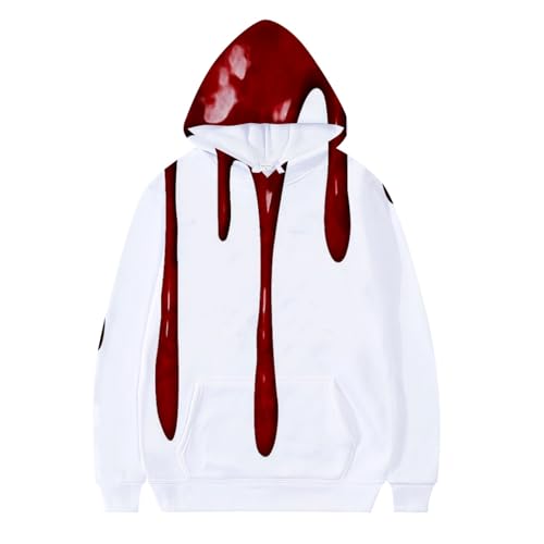 Dasongff Hoodie Herren ReißVerschluss, Männer Pullover Kapuzenpullover Casual Langarm Blood Stain Bedruckt Sweatshirts Kaputzenpulli Langarmshirt Sport Halloween Style Kapuzensweatshirt von Dasongff