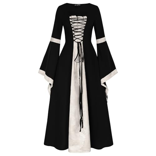 Dasongff Mittelalterliches Kostüm Damen, Renaissance-Kleid für Frauen Gotisches Ballkleider Vintage mit Lang Ärmeln Halloween-Kleider schwingendes Goth-Kleid Partykleid Tunikakleid von Dasongff