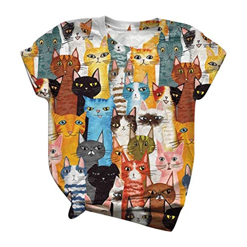 Dasongff Shirt Damen, Oberteile Sommer Locker Top Oversize Tshirts Bunter Shirts Sommer Blusen Kurzarm Animal Print T Shirt Tshirt T-Shirts Tunika Katze Bluse von Dasongff