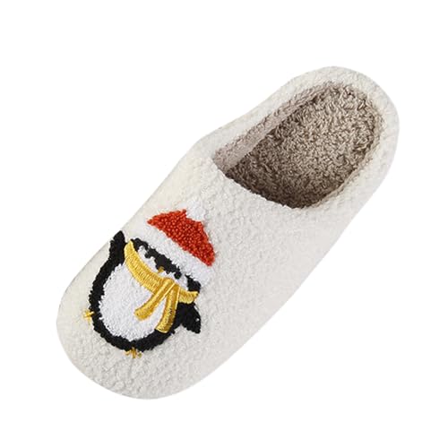 Hausschuhe Damen Plüsch, Frauen Winter Warme Kuschel Dicke Pinguin-Muster Weiche Sohle Weihnachten Baumwolle Flauschige Pantoffeln für Women rutschfeste Slippers von Dasongff