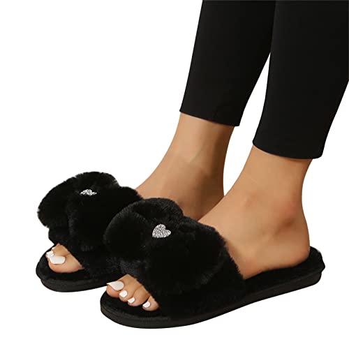 Hausschuhe Damen Plüsch Pantoffeln Trendiger Einfarbig Hausschuhe Damen Winter Offene Zehen Wärme Pantoffeln Flache Frauen Kuschelige Slippers Gefütterte rutschfest Puschen Schlappen von Dasongff