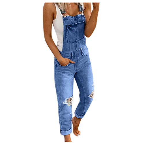 Jeanshosen Damen Stretch Lässige Latzjeans Denim Jeans Latzhose gewaschenes Overalls Rippen Denim Damenjeans für Frauen Spielanzug Breite Beine Hosen Loose Denim Baggy Jumpsuit von Dasongff