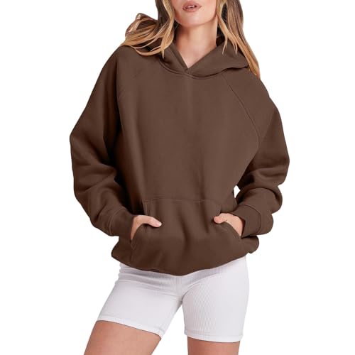 Pullover Hoody Damen, Hoodie Frauen Oversize Einfarbig Pullover Streetwear Kapuzenpullover Langarm Sweatshirt Leicht Mit Kapuze Taschen Frühling Langarmshirt Pulli von Dasongff