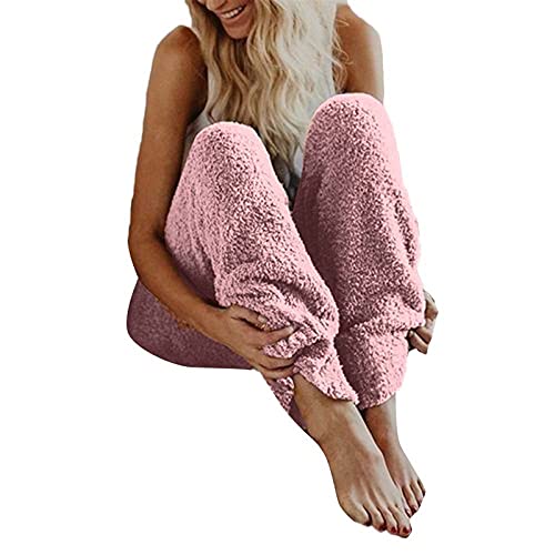 Teddy Fleece Hose, Damen Winter Warm Plüsch Freizeithose High Waist Elegant Winter Warm Hosen Frauen Elastischer Bund Flauschig Lang Einfarbig Freizeithose Yogahose Haushose Loose Schlafanzughose von Dasongff