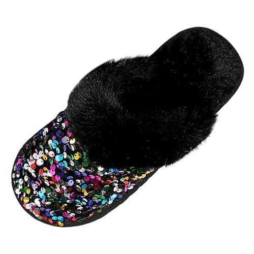 Winter Hausschuhe Damen Leder, Frauen Winter Wärme Einfarbig Baumwolle Pantoffeln Bequem Bequeme Einfarbig Plüsch Flach rutschfeste Leicht Slippers Indoor Hauspantoffeln von Dasongff