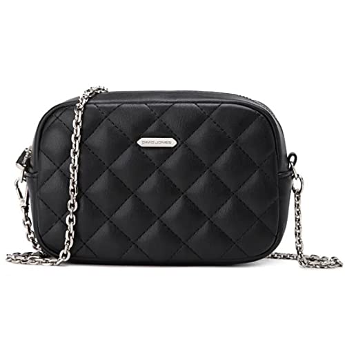 David Jones - Dämen Kleine Umhängetasche - Frau Mini Handtasche PU Leder - Handy Tasche Multi Taschen Reißverschluss - Kette Crossbody Bag Viele Fächer - Abendtasche Clutch Party Elegant Schwarz von David Jones