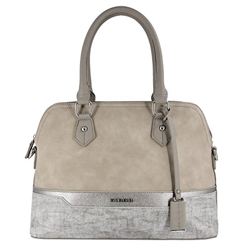 David Jones - Damen Handtasche Elegante Tasche - Frau Henkeltasche Shopper PU Leder - Mehfarbig Schultertasche Bowling Stil Top Griff Gestreift - Umhängetasche Tote Stilvoll Mode - Beige von David Jones