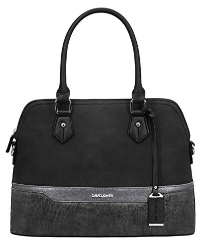 David Jones - Damen Handtasche Elegante Tasche - Frau Henkeltasche Shopper PU Leder - Mehfarbig Schultertasche Bowling Stil Top Griff Gestreift - Umhängetasche Tote Stilvoll Mode - Schwarz von David Jones