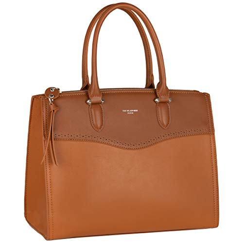 David Jones - Damen Große Handtasche - Frauen Henkeltasche PU Leder - Tote Shopper Bag Elegante - Schultertasche Umhängetasche Viele Fächer Taschen Arbeit City - Mode Stilvoll Klassisch - Cognac Braun von David Jones