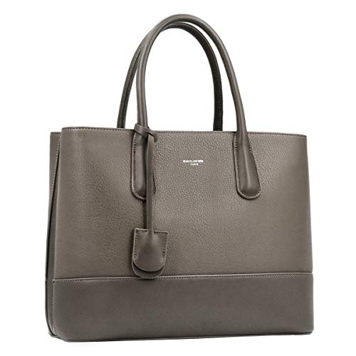 David Jones - Damen Große Handtasche Henkeltasche - Tote Shopper Bag PU Echtes Leder Stil - Multi Pocket Top Griff Taschen - Elegante Schultertasche Umhängetasche Arbeit Schule - Taupe Braun von David Jones