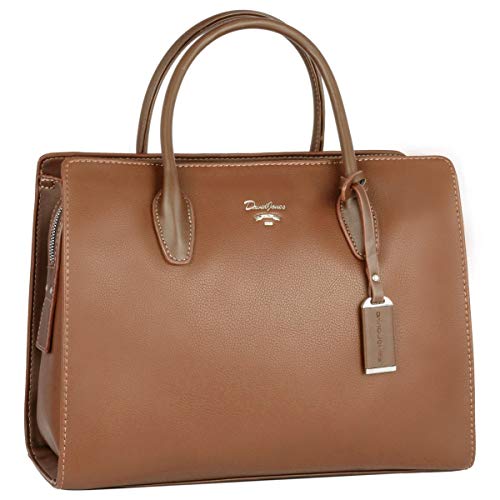 David Jones - Damen Große Handtasche Henkeltasche - Tote Shopper PU Leder - Schultertasche Viele Fächer Multi Pocket - Zip Umhängetasche - Frau Elegante City Tasche - Mode Arbeit Büro - Kamel Braun von David Jones