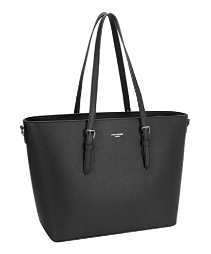 David Jones - Damen Große Shopper Tote - Schultertasche Arbeit Handtasche - PU Leder Henkeltasche - Frau Aktentasche Arbeitstasche A4 Laptop Büro Schule Tasche Shopping Bag Studenten - Schwarz von David Jones