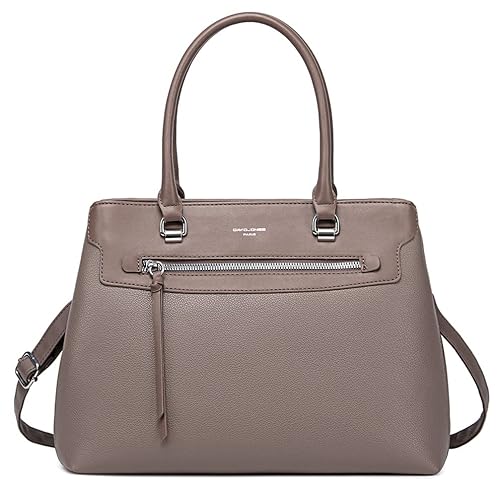 David Jones - Damen Handtasche Elegante - Frau Henkeltasche PU Leder - Schultertasche Tote Shopper Tasche - Mehrere Fächer Viele Taschen - Umhängetasche Alltags Mode Klassisch Stadt Arbeit Grau Taupe von David Jones