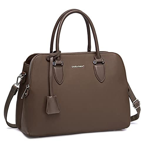 David Jones - Damen Handtasche Henkeltasche - Frau PU Leder Schultertasche - Elegante Tote Shopper Tasche - Umhängetasche Viele Fächer Zip Multi Taschen - Alltags Mode Arbeit Stadt City - Taupe Braun von David Jones