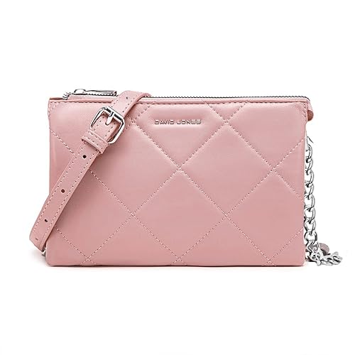 David Jones - Damen Kleine Gesteppte Umhängetasche - Frau Kette Schultertasche Steppmuster PU Leder - Handtasche Abendtasche Clutch Pochette Crossbody Bag - Tasche Elegante Flache Handy Party - Rosa von David Jones