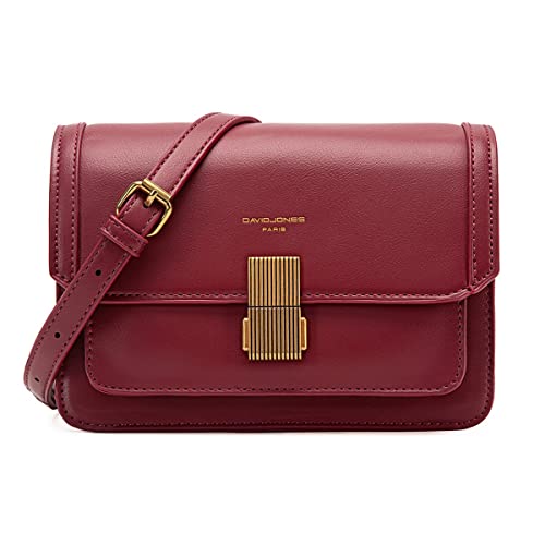 David Jones - Damen Kleine Umhängetasche - Frau Elegante Schultertasche PU Leder - Handtasche Crossbody Bag Tasche mit Klappe Drehkreuz - Handy Party Trendy Mode Clutch Abdentasche - Bordeaux Rot von David Jones