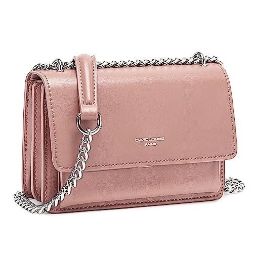 David Jones - Damen Kleine Umhängetasche - Frau Ketten Schultertasche PU Leder - Handtasche Mini Crossbody Bag mit Klappe - Handy Party Tasche Kettentasche Abendtasche Mode Trend - Rosa von David Jones