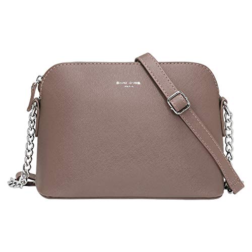 David Jones - Damen Kleine Umhängetasche - Frau Handtasche PU Leder - Tasche Kette Schultertasche Crossbody Bag - Abendtasche Zip Reißverschluss - Party Handy City Clutch Mode Elegant - Taupe Braun von David Jones