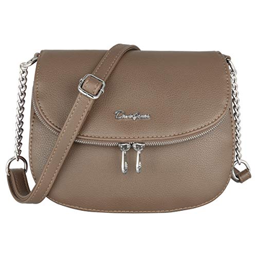 David Jones - Damen Kleine Umhängetasche - Frau Handtasche PU Leder Schultertasche - Elegante Tasche Klappe Zip Reißverschluss - Crossbody Bag Abendtasche Clutch Pochette - Handy Stadt - Taupe Braun von David Jones