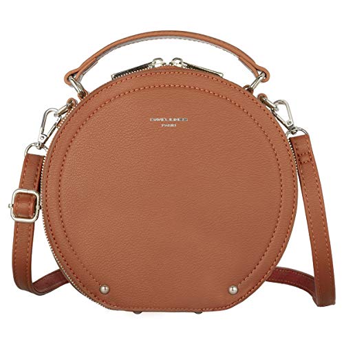 David Jones - Damen Runde Umhängetasche - Frauen Kreis Tasche PU Leder - Crossbody Bag - Top Griff Schultertasche - Schicke Kleine Handtasche - Clutch Pochette Abendtasche - Kamel Braun David Jones - Damen Runde Umhängetasche - Frauen Kreis Tasche PU Leder - Crossbody Bag - Top Griff Schultertasche - Schicke Kleine Handtasche - Clutch Pochette Abendtasche - Kamel Braun von David Jones