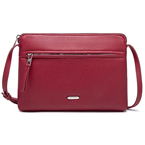 David Jones - Damen Umhängetasche - Kleine Flache Handtasche PU Leder - Tasche Klassiche Elegante Beuteltasche Reise Shopping Handytasche Arbeit Clutch Party - Rot von David Jones