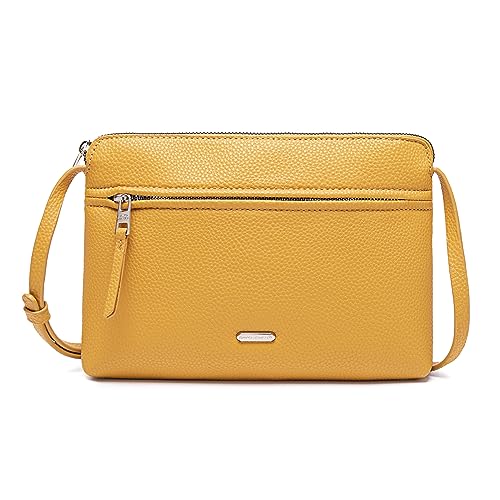 David Jones - Umhängetasche für Damen – flache Tasche, kleine Handtasche, Schultertasche, PU-Leder, klassisch, elegant – 2 Fächer – Telefontasche Shopping Reise, gelb, one size, Elegant David Jones - Umhängetasche für Damen – flache Tasche, kleine Handtasche, Schultertasche, PU-Leder, klassisch, elegant – 2 Fächer – Telefontasche Shopping Reise, gelb, one size, Elegant von David Jones