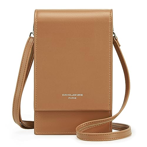 David Jones - Umhängetasche für Handy Damen – kleine Handtasche mit Schultergurt – elegante Mini-Tasche – Kunstleder Kroko – Stadt Arbeit Reise Abend, Braun 2, one size von David Jones