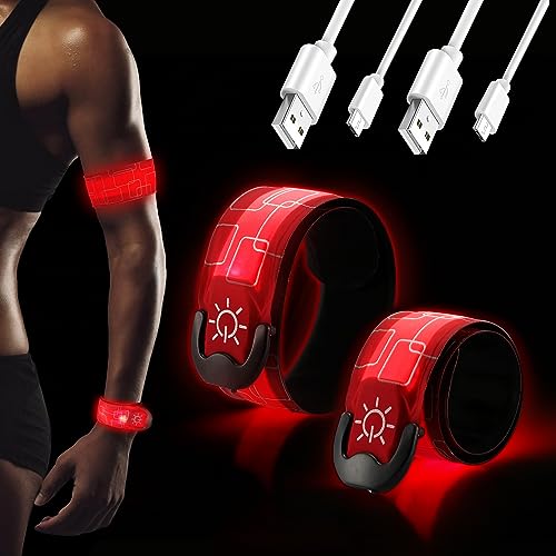 DazSpirit 2 Stück LED Armband Aufladbar, USB Reflective LED leucht Armbänder Lichtband, Band leuchtarmband Kinder Nacht Sicherheits Licht für Joggen Laufen Hundewandern Running Outdoor Sports (Rot) von DazSpirit