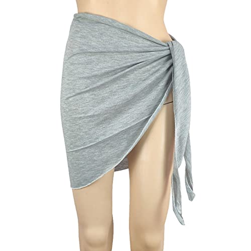 Dcaknri Damen-Bademode, einfarbig, halbdurchsichtig, Strand-Sarong-Pareo, Badeanzug, kurzer Wickelrock von Dcaknri