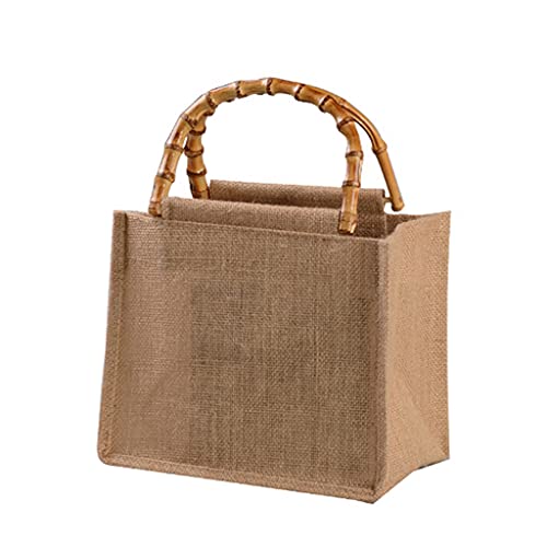 Tragbare Jute-Einkaufstasche, Handtasche, Schlaufengriffe, wiederverwendbare Einkaufstasche für Damen und Mädchen, braun, 26x15x21cm von Dcaknri