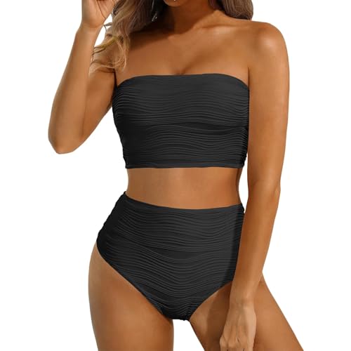 Bandeau Bikini Damen Set, Badeanzug Damen Bauchweg High Waist Bikini Sexy Gerippter Zweiteilig Badeanzüge Trägerlos Bademode Schwimmanzug Abnehmbarer Träger Bikini-Sets Strandmode Swimsuits für Women Bandeau Bikini Damen Set, Badeanzug Damen Bauchweg High Waist Bikini Sexy Gerippter Zweiteilig Badeanzüge Trägerlos Bademode Schwimmanzug Abnehmbarer Träger Bikini-Sets Strandmode Swimsuits für Women von DeaAmyGline