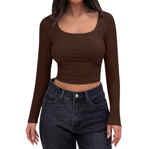 Crop Tops Damen Langarm, Basic Langarmshirt Damen Bauchfreie,T Shirt Damen Enge Oberteile Bodycon Stretch Ribbed Cropped Pullover Pulli Sweatshirt Streetwear Klamotten für Frauen Teenager Mädchen Crop Tops Damen Langarm, Basic Langarmshirt Damen Bauchfreie,T Shirt Damen Enge Oberteile Bodycon Stretch Ribbed Cropped Pullover Pulli Sweatshirt Streetwear Klamotten für Frauen Teenager Mädchen von DeaAmyGline