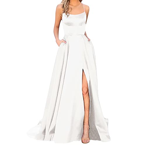 Damen Abendkleid Lang mit Schlitz - Satin Ballkleid Elegant Neckholder Kleider mit Taschen A-Linien Rückenfreies Spaghetti Sexy Abendkleider Lange Hochzeitskleid Brautjungfernkleider Party Kleid Damen Abendkleid Lang mit Schlitz - Satin Ballkleid Elegant Neckholder Kleider mit Taschen A-Linien Rückenfreies Spaghetti Sexy Abendkleider Lange Hochzeitskleid Brautjungfernkleider Party Kleid von DeaAmyGline