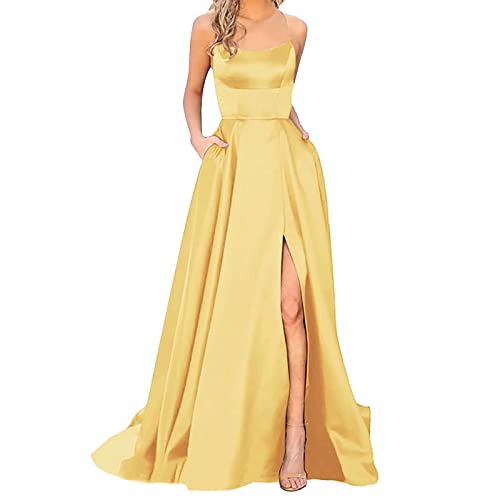 Damen Abendkleid Lang mit Schlitz Satin Ballkleid Elegant Neckholder Kleider mit Taschen Rückenfreies Spaghetti Sexy Abendkleider Lange Hochzeitskleid Brautjungfernkleider Party Kleid für Frauen Damen Abendkleid Lang mit Schlitz Satin Ballkleid Elegant Neckholder Kleider mit Taschen Rückenfreies Spaghetti Sexy Abendkleider Lange Hochzeitskleid Brautjungfernkleider Party Kleid für Frauen von DeaAmyGline