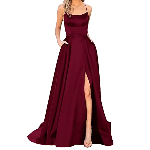 Damen Abendkleid Lang mit Schlitz Satin Ballkleid Elegant Neckholder Kleider mit Taschen Rückenfreies Spaghetti Sexy Abendkleider Lange Hochzeitskleid Brautjungfernkleider Party Kleid für Frauen Damen Abendkleid Lang mit Schlitz Satin Ballkleid Elegant Neckholder Kleider mit Taschen Rückenfreies Spaghetti Sexy Abendkleider Lange Hochzeitskleid Brautjungfernkleider Party Kleid für Frauen von DeaAmyGline