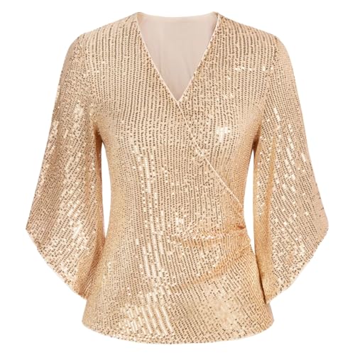 Damen Glitzer Oberteile V Ausschnitt Pailletten Bluse 3/4 Arm T Shirt Elegant Tunika Top Tee Glänzende Pailettenshirt Abend Cocktail Festliche Party Oberteil Blusen Tuniken Frauen Damen Glitzer Oberteile V Ausschnitt Pailletten Bluse 3/4 Arm T Shirt Elegant Tunika Top Tee Glänzende Pailettenshirt Abend Cocktail Festliche Party Oberteil Blusen Tuniken Frauen von DeaAmyGline