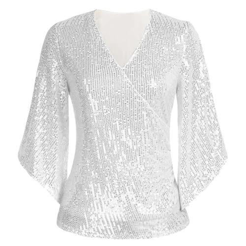 Damen Glitzer Oberteile V Ausschnitt Pailletten Bluse 3/4 Arm T Shirt Elegant Tunika Top Tee Glänzende Pailettenshirt Abend Cocktail Festliche Party Oberteil Blusen Tuniken Frauen Damen Glitzer Oberteile V Ausschnitt Pailletten Bluse 3/4 Arm T Shirt Elegant Tunika Top Tee Glänzende Pailettenshirt Abend Cocktail Festliche Party Oberteil Blusen Tuniken Frauen von DeaAmyGline