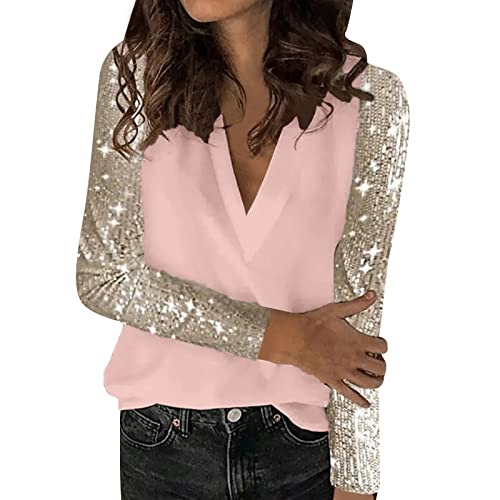 Damen Glitzer Oberteile V Ausschnitt Pailletten Bluse Elegant T Shirt Langarm Locker Tunika Top Pullover Langarmshirt Pailettenshirt Festliche Party Oberteil Blusen Tuniken Frauen Damen Glitzer Oberteile V Ausschnitt Pailletten Bluse Elegant T Shirt Langarm Locker Tunika Top Pullover Langarmshirt Pailettenshirt Festliche Party Oberteil Blusen Tuniken Frauen von DeaAmyGline