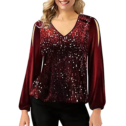 Damen Glitzer Oberteile V Ausschnitt T Shirt Langarm Bluse Elegant Festlich Schulterfreies Langarmshirt Locker Lässig Pullover Tunika Tops Party Oberteil Blusen Tuniken Frauen Damen Glitzer Oberteile V Ausschnitt T Shirt Langarm Bluse Elegant Festlich Schulterfreies Langarmshirt Locker Lässig Pullover Tunika Tops Party Oberteil Blusen Tuniken Frauen von DeaAmyGline