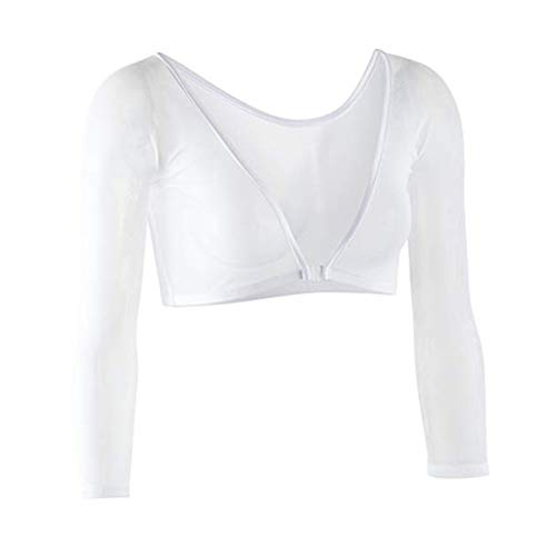 Damen Seamless Arm Shaper Crop Top 3/4 Ärmel Mesh Transparente Shapewear Unterwäsche Figurformende Tops Vorder- und Rückseite Reversibel Shape Body Shirt Oberteile Bluse Elegant Festlich Party von DeaAmyGline